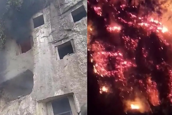 Image from: Ratusan keranda di tebing batu terbakar