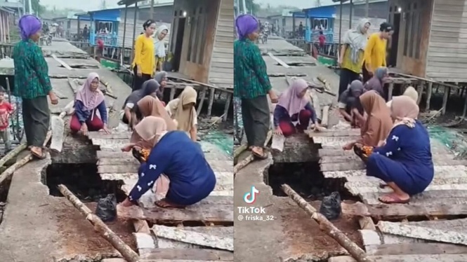 Image from: Mana lelaki? Wanita gotong-royong baiki jalan berlubang