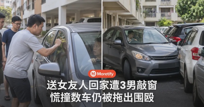 送女友人回组屋遭3男敲窗,慌撞数车逃离后仍被拖出围殴