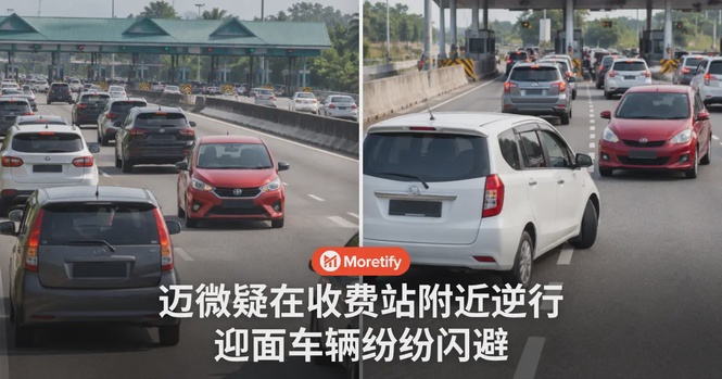 迈微疑在MEX收费站附近逆行,迎面车辆纷纷闪避