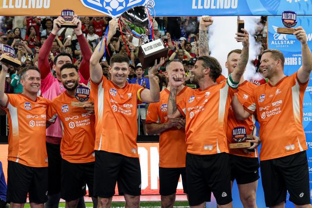 Image from: Gerrard hat-trick caps thrilling 7-6 All-Star Legends goal fest