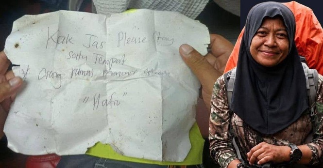 Image from: 'Kak Jas please stay satu tempat' - Jaslinda jumpa nota penyelamat, rupanya berpusing-pusing tak jumpa jalan keluar