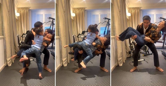 Image from: Balik Parlimen kena ‘fitness test’, Syed Saddiq dukung Bella Astillah dan anak-anak, gelagat mereka mencuit hati – 'YB betul-betul Iron Man...'